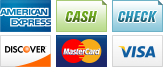 We accept American Express, Cash, Check, Discover, MasterCard and Visa.